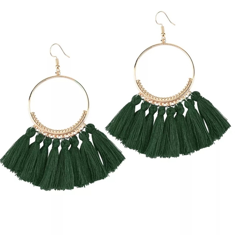 Circle Tassel Earrings Olive Green